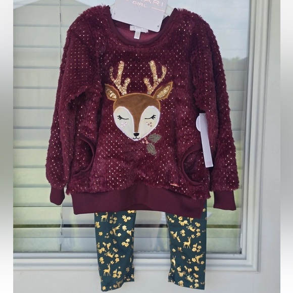 Tahari 2 Piece Set Outfit Sweater & Pants Girls 4T Green Red New - Picture 2 of 14